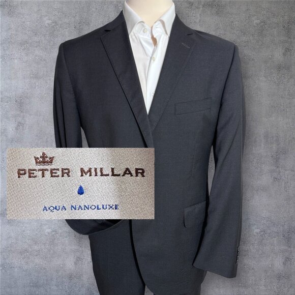 Peter Millar Men’s 2-Piece Suit 44R Blazer 38Wx30L Pants Charcoal Gray Wool - Picture 1 of 16